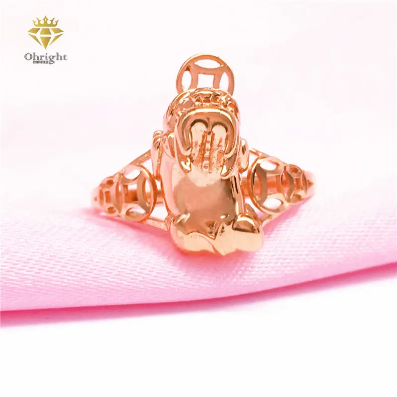 Rusko 585 Fialové zlaté šperky 14k ružové zlato farba zlato Elegantné peniaze kreslenie pi xiu mince muži a ženy prsteň