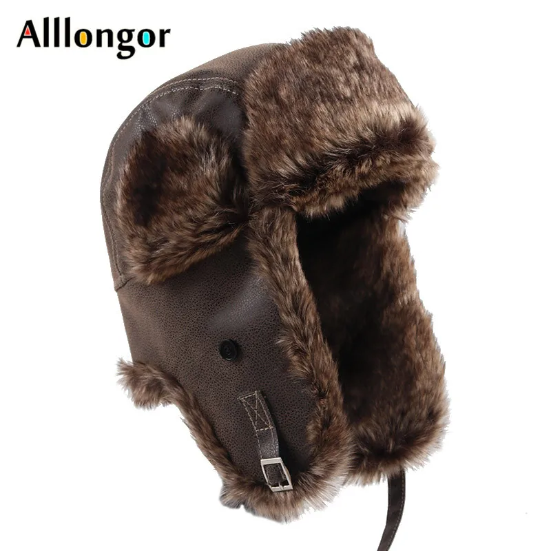 Ruský zimný klobúk s ušimi uši Ushanka 2024 Warm PU kožené uši bombardovacie klobúky
