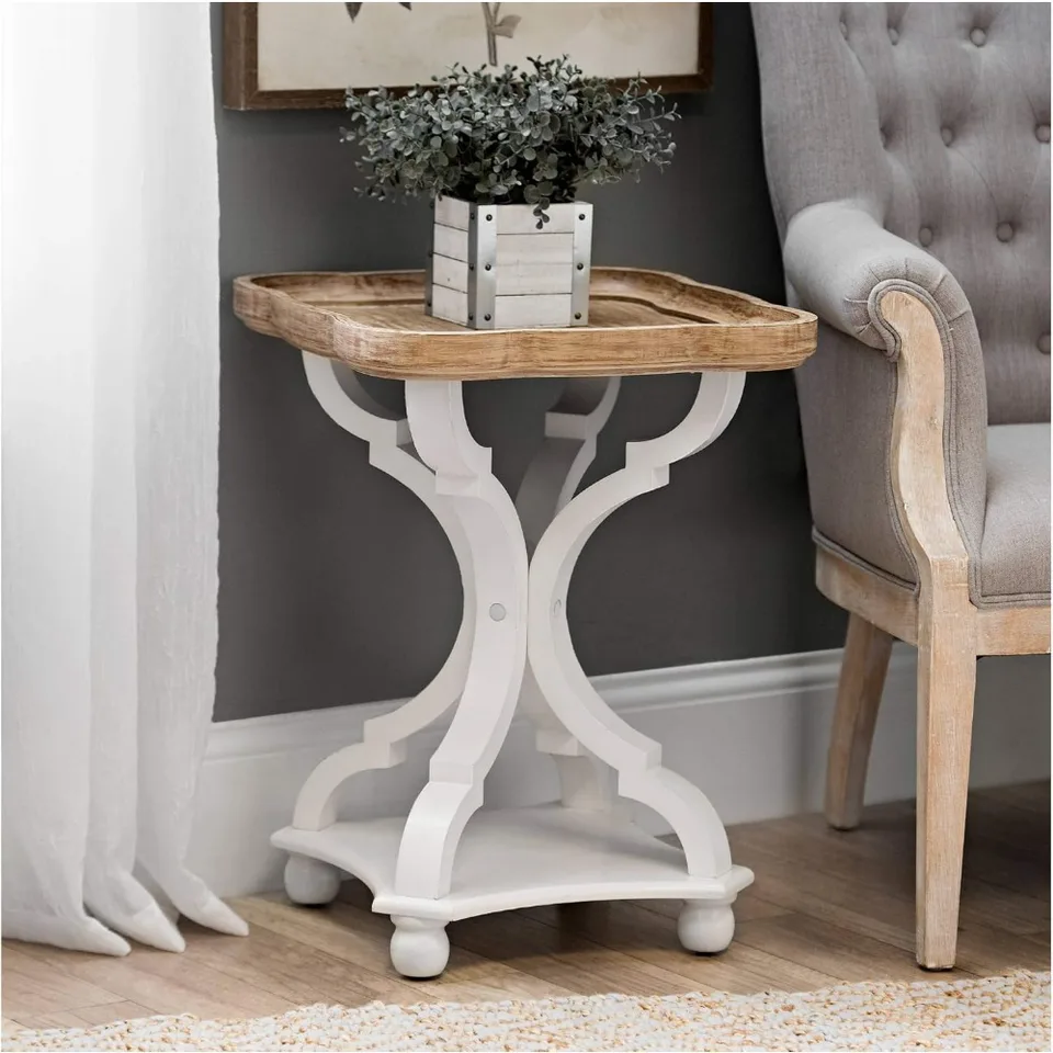 Rustikálny statok Cottagecore Accent End Table, Prírodný stolík na horný stôl Nočný stolík pre rodinu, jedáleň alebo obývaciu izbu