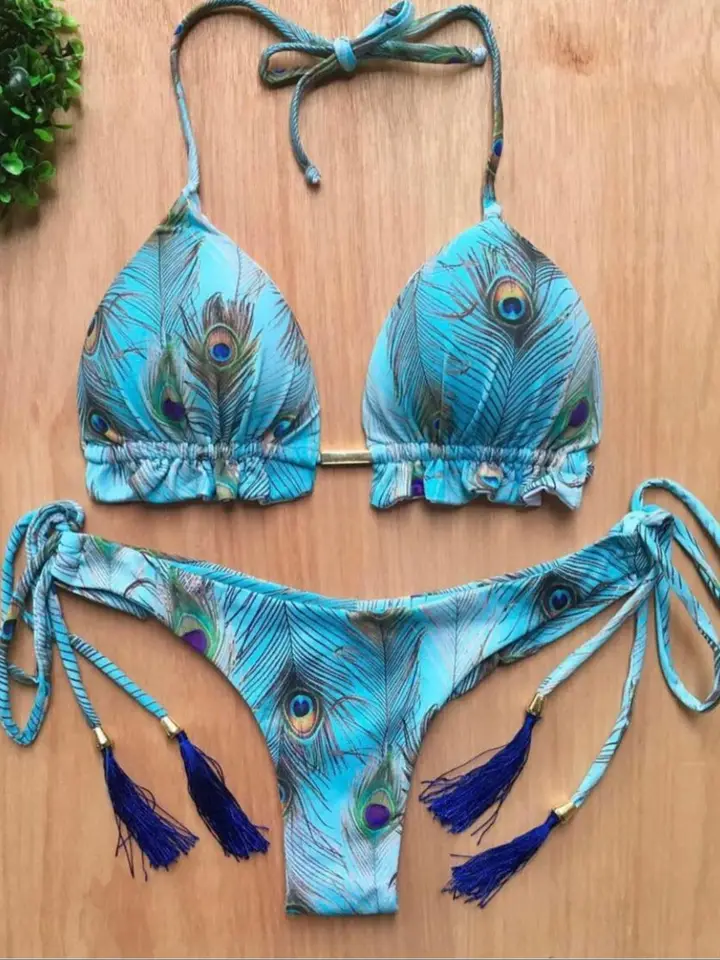 Rutongsept sexy micro bikinis set 2024 nových plaviek dámske perie tlače Bandage plaviek ženský plavkový oblek brazílsky biquinis