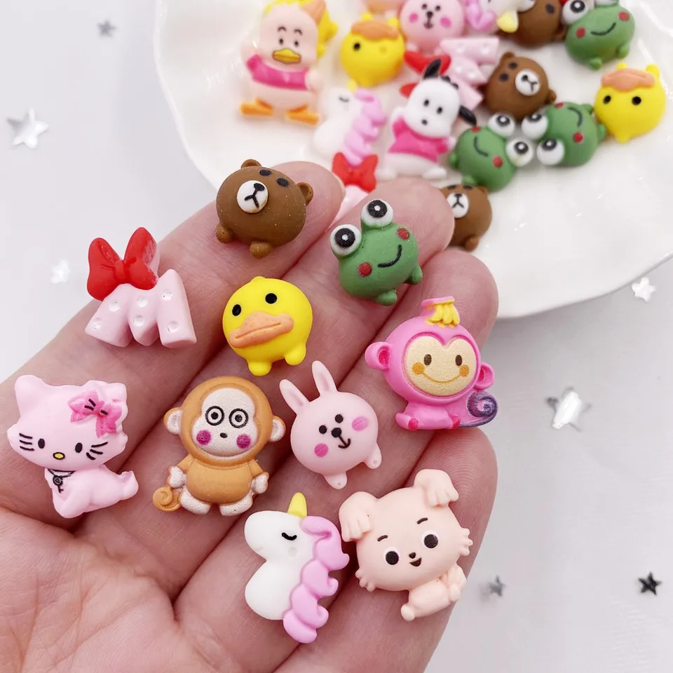Ručne maľovaná živica kawaii farebná mini karikatúra zvierat Flatback Stone figurín 20ks zošita