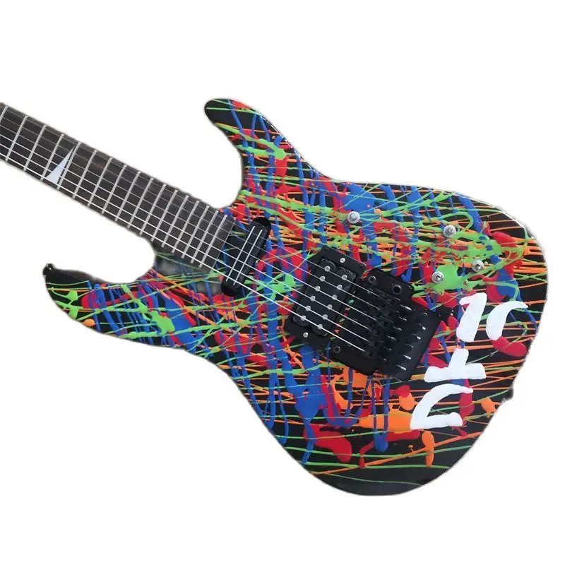 Ručne maľované 6 strún 24 pražcov Elektrické gitarové vibrato systém Multicolor Personalizované prispôsobené vzory na skicovanie ruky