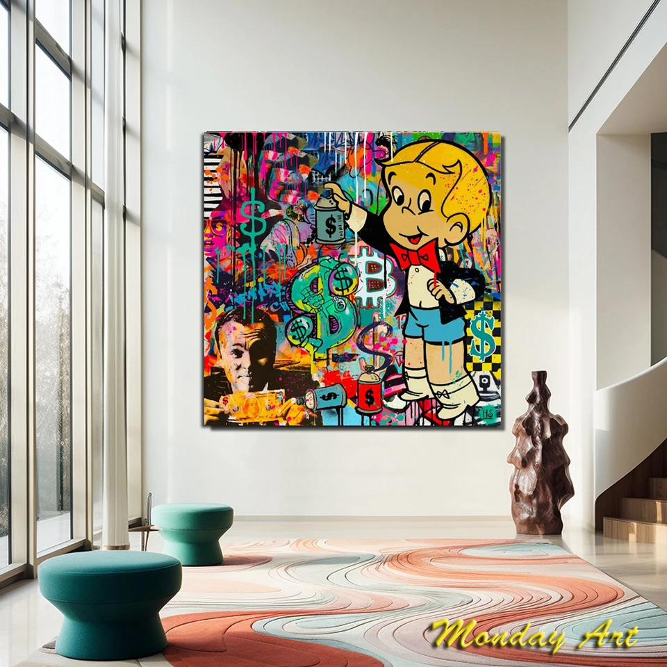 Ručne maľované monopoly umenia plátno Richie bohaté olejomaľba Canvas Street Graffiti Art Pop Art Wall Domáca dekorácia FedEx Preprava náklady