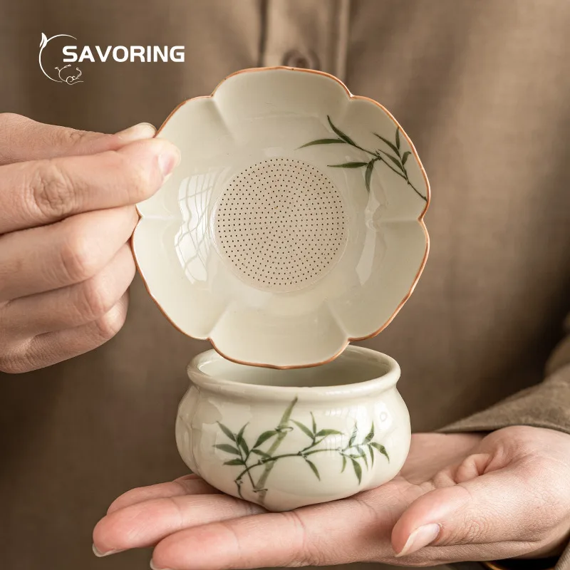 Ručne maľované zelené bambusové čajové infusery farbičky výrobcu šálky sita Cupe Teapot Cha príslušenstvo