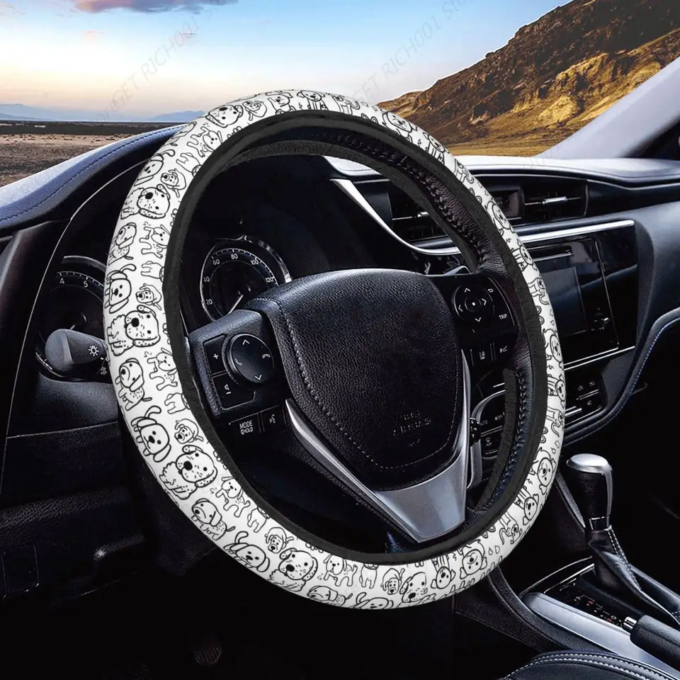 Ručne nakreslené kreslené psie auto na volant Cover