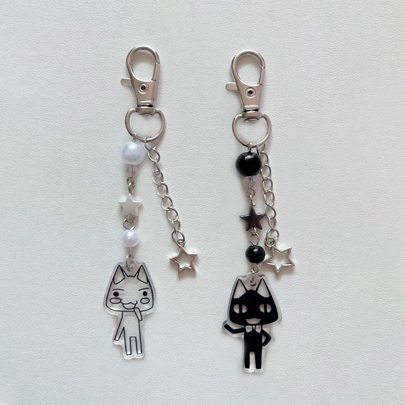 Ručne vyrobená Toro Cat Keychain Y2K Biela a čierna 1ks