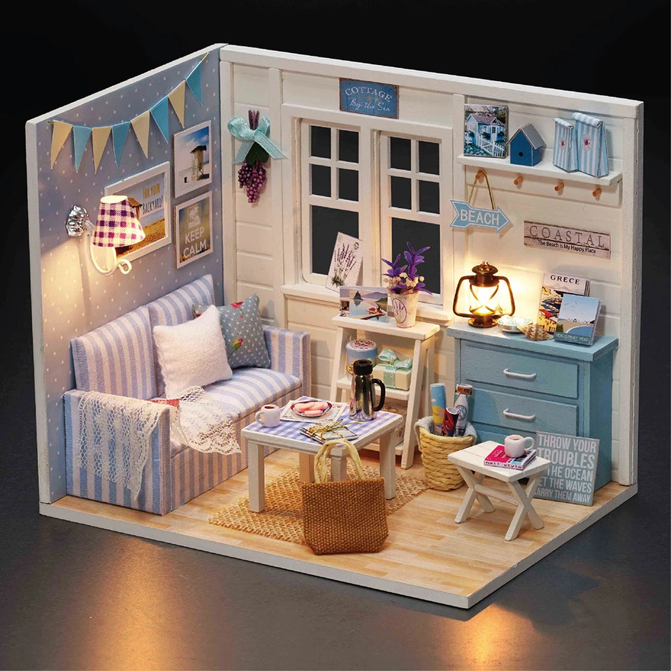Ručne vyrobený model Dollhouse Drevená bábika House nábytok DIY Dievča