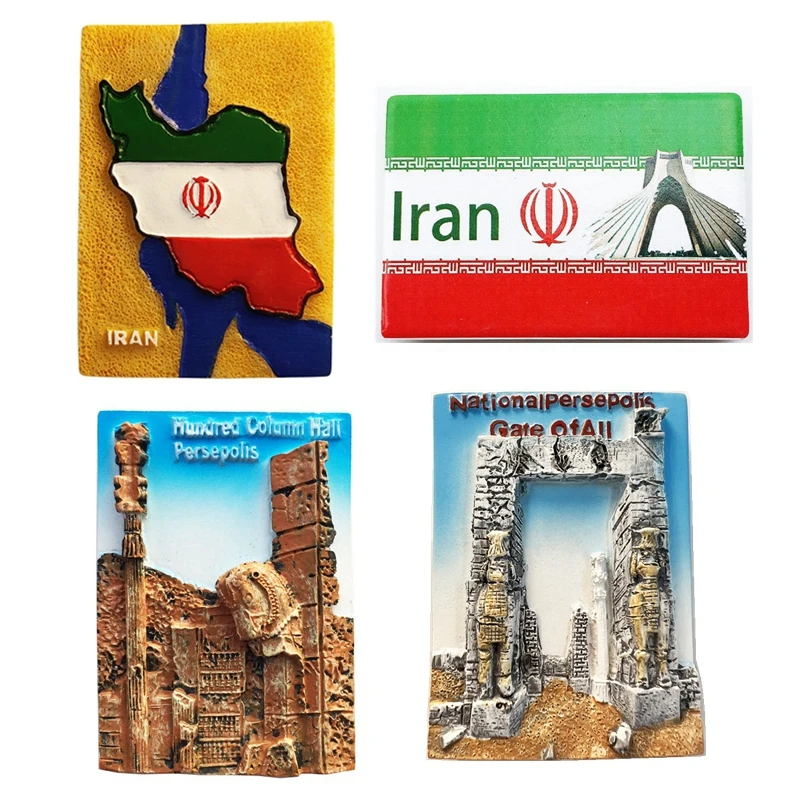 Ručne vyrábaná iránska vlajka Persepolis brána národov 3D chladnička Magnety Tourism Souvesirs Chladnička Magnetické nálepky