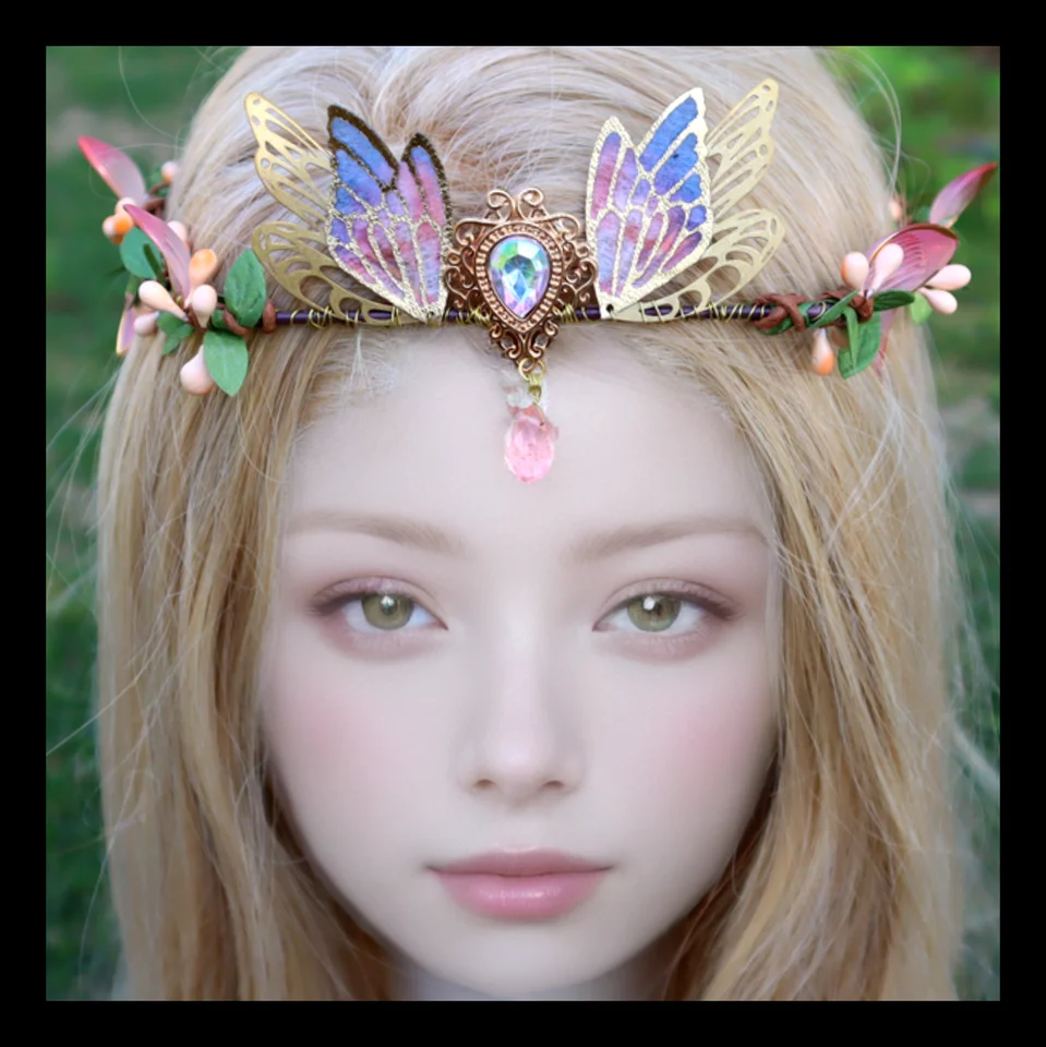 Ručne vyrábaná korunka Prírodný krištáľový les lesný les Elf Elf Hair Listy Listy Garland Branch Fairycore Elvens Fairy Bride Festival Darčeky