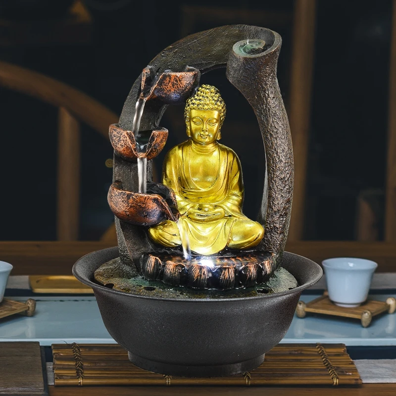 Ručne vyrábané dekoratívne fontány Buddha dekoratívne fontány vnútorná vodná živica remeslá darčeky Feng Shui Desktop Domáca fontána 110V 220V