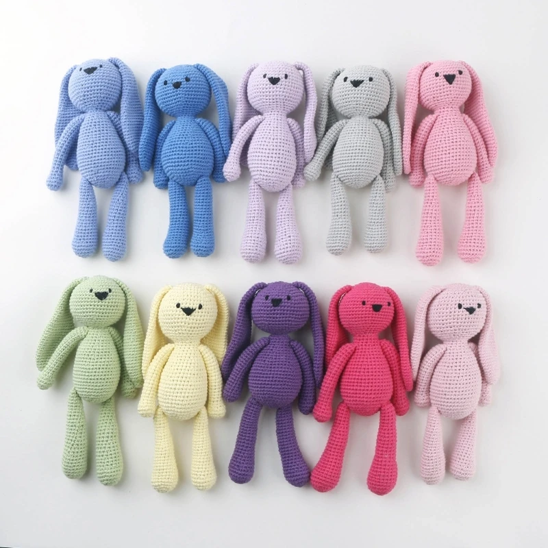 Ručne vyrábané háčkované dlhé ucho králiky Doll Doll Flached Animal Doll Kawaii Dopamine Farebné detské zajačiky