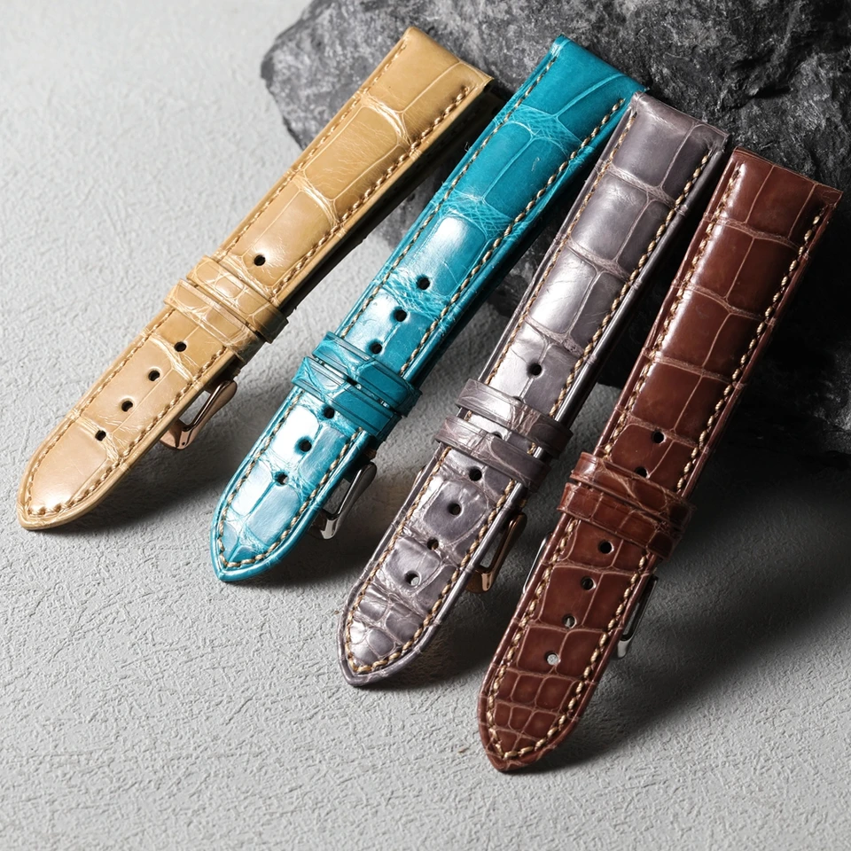 Ručne vyrábané kožené hodinky krokodílov, luxusné originálne kožené hodinky, 20 mm vintage modrá, šedá, hnedá vintage mäkká muži