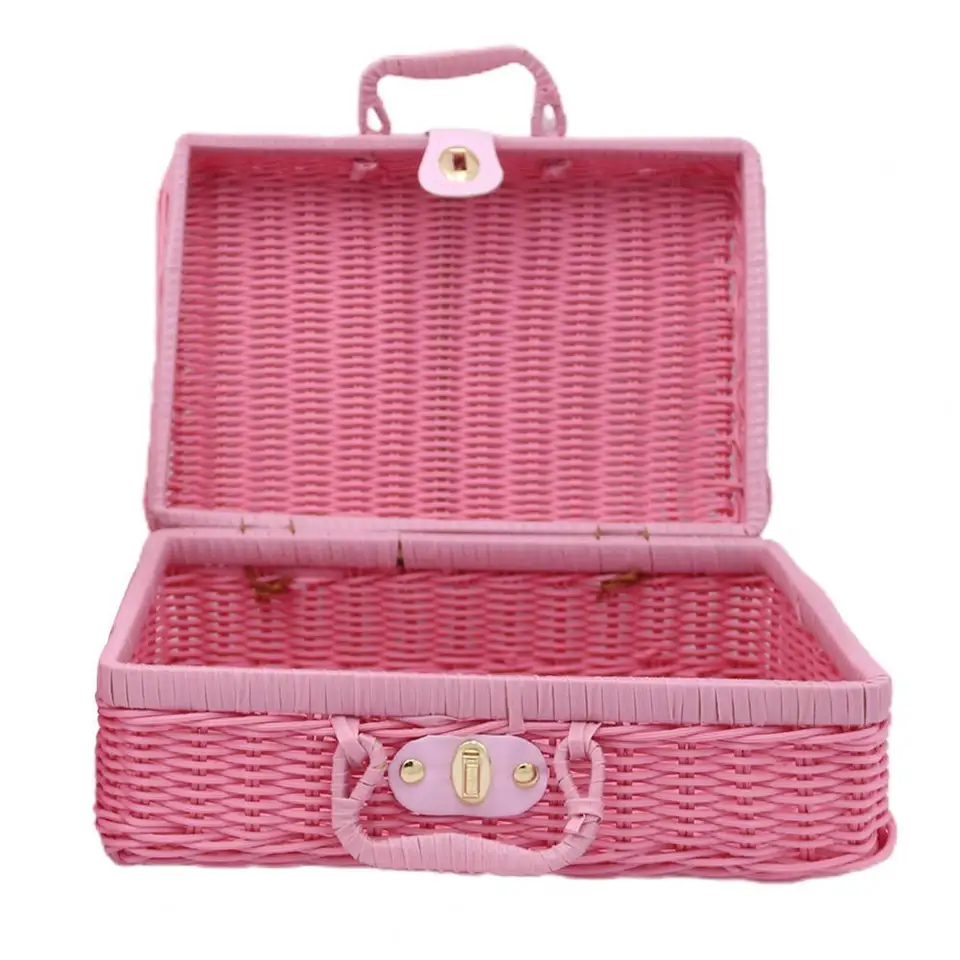 Ručne vyrábané ratanové tkané skladovacie puzdro make -up cestovné piknik PICNICKÝ KOSTAT Mini kufr Rattan
