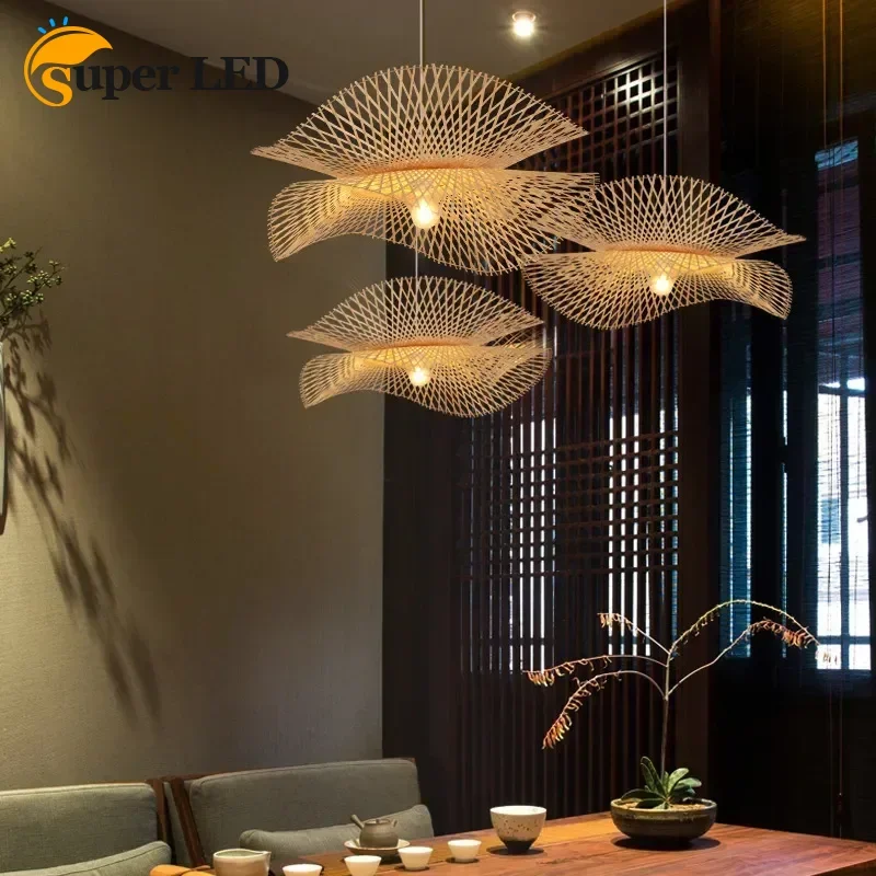 Ručne vyrábaný bambusový luster čajovník Rattan Rattan Lamp Bar jedálenská izba Spál