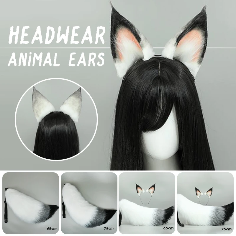 Ručne vyrábaný roztomilý chlpatý plyšový čelenka zvieračka Wolf Cat Dog Ears Ears Hoop Animal Tail cosplay cosplay rekvizity doplnky
