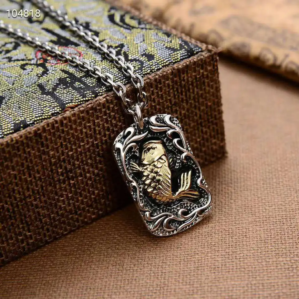 Ručne vyrábaný čistý strieborný príťažlivosť bohatstva Trojrozmerné koi skákanie drakovej brány Lucky Hanging Tag Keychain Pend