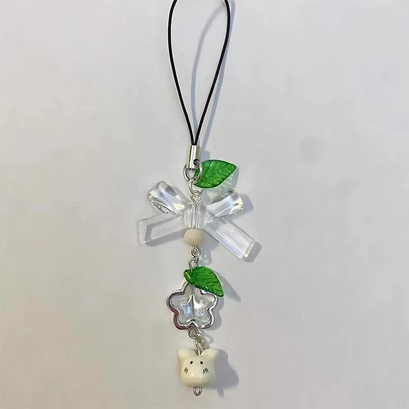 Ručne vyrábaný štyri listové ďatelina totoro korálkový telefón kúzlo y2k karikatúra roztomilé keramika mačka kľúče keychain sladké dievčatá s kúzlami dekorácia