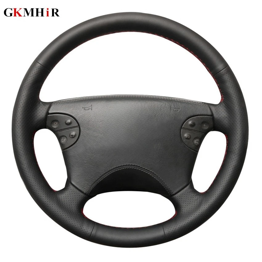Ručne šité čierne kožené auto na volant pre volant pre Mercedes-Benz W210 E-trieda E320 2000 2001 2002