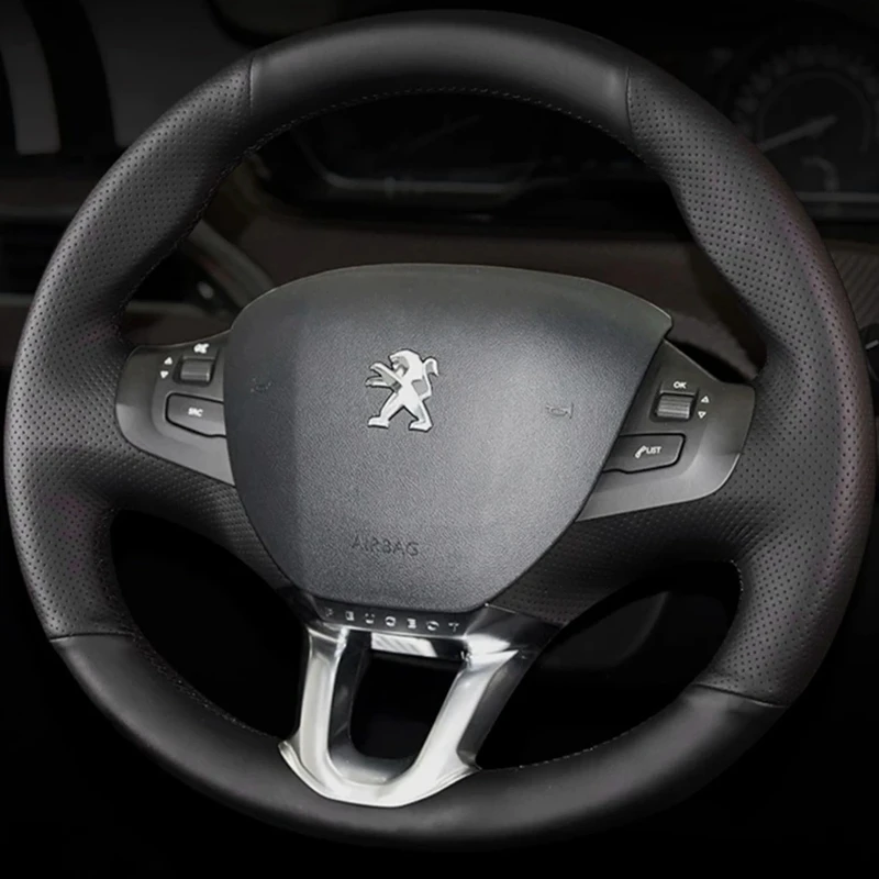 Ručne šité čierne PU umelé kožené auto kryt volantu pre Peugeot 208 2011-2019 Peugeot 2008 2013-2018 2019