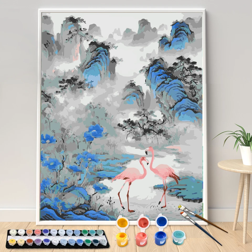 Ručná maľba Flamingo Atrament maľba akrylová maľba podľa čísel Kit DIY Artwork Canva