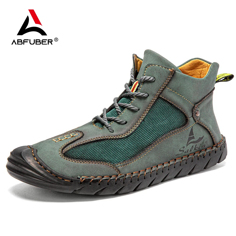 Ručné šiť kožené topánky Men topánky Topánky ležérne patentové topánky práca retro koža členok Boot Hot predaj hombres botas Man 2024