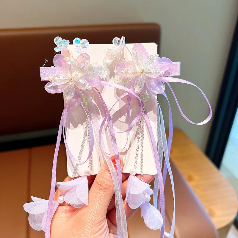 Ružová a modrá stuha Tassel Hairpin Hair Clip pre deti Dievčat