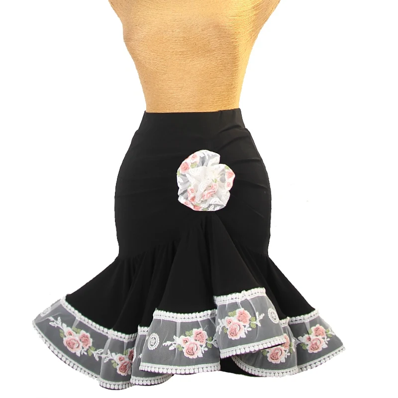 Ružová ružová čipka latinská tanečná sukňa Ženy Wrap Hip Fishbone sukňa Rumba salsa tanečné oblečenie pre dospelých predstavenie Dance Wear dnv21069