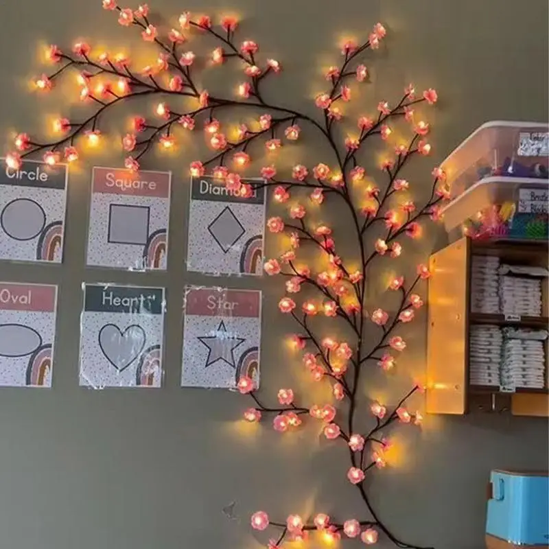 Ružová stromová lampa osvetlená umelý kvet kvet bonsai diaľkové ovládanie stmievanie a funkcia časovača kvetinové svetlá pre stôl