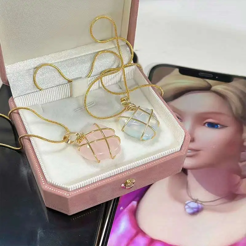 Ružové biele srdce náhrdelník náhrdelník pre ženy dievčatá Rose Quartz Barbie náhrdelník šperky doplnky Darček