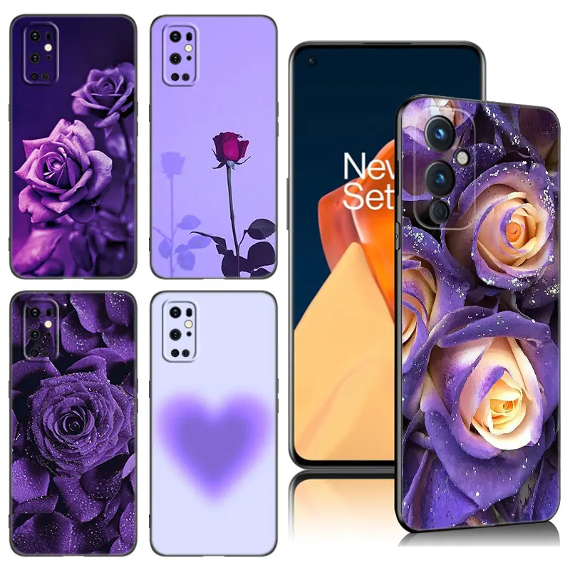 ružové fialové kvetinové puzdro pre puzdro pre OnePlus 9 10 Ace 2V Pro 9RT 10T 10R 11R Nord CE 2 3 LITE N10 N20 N30 5G Čierny silikónový kryt
