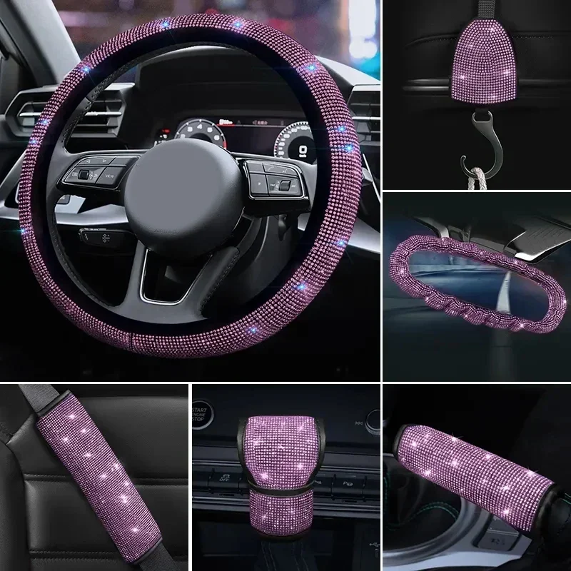 Ružové kamienky krištáľové auto volant na volant kryt prevodového kolieska prikrývku ruka na ruku na lakťové lakol