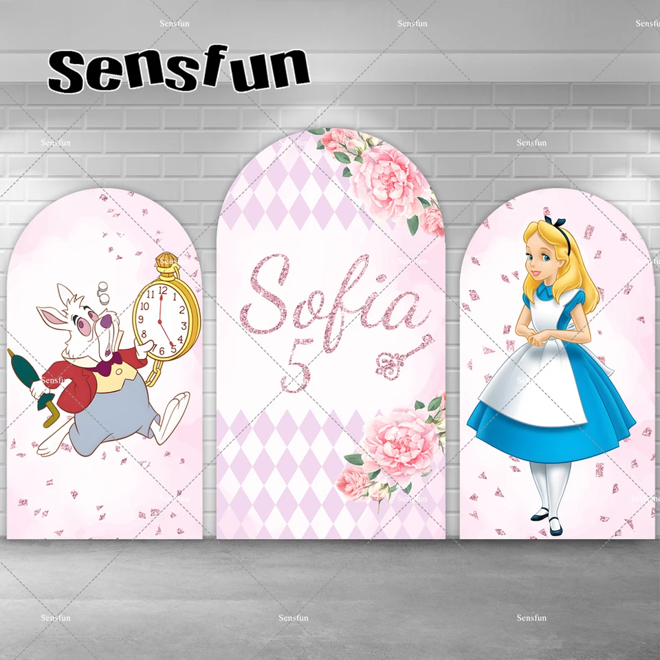 Ružové kvety Alice v ríši divov téma Chiara Wall Arch Covert Cover pre dievčatá pre dievčatá narodeninová oslava na pozadí