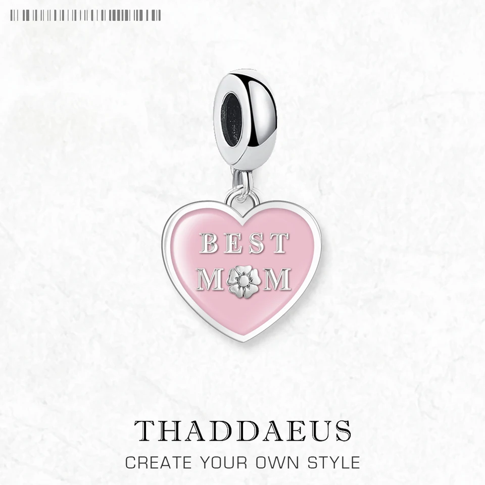 Ružové srdce s najlepšou mamou 925 Sterling Silver Dangle Charm Pendant Women Classic Day Darček Darček jemné šperky