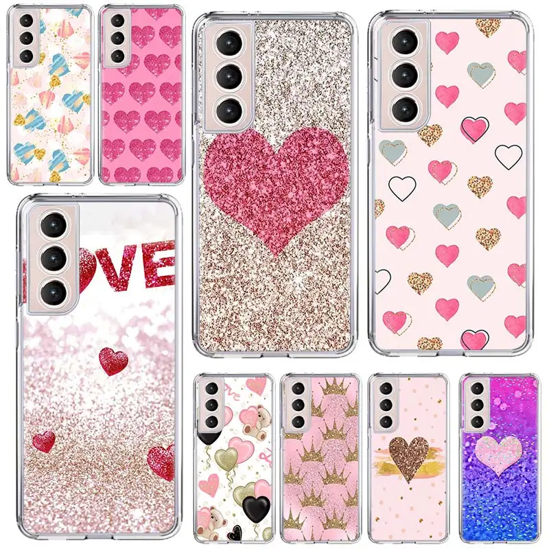 Ružové zlaté trblietky Love Love Pase Pase pre Samsung Galaxy S24 S23 S22 Ultra S21 Plus S20 Fe S10 S10E S9 S8 + Cover Capa
