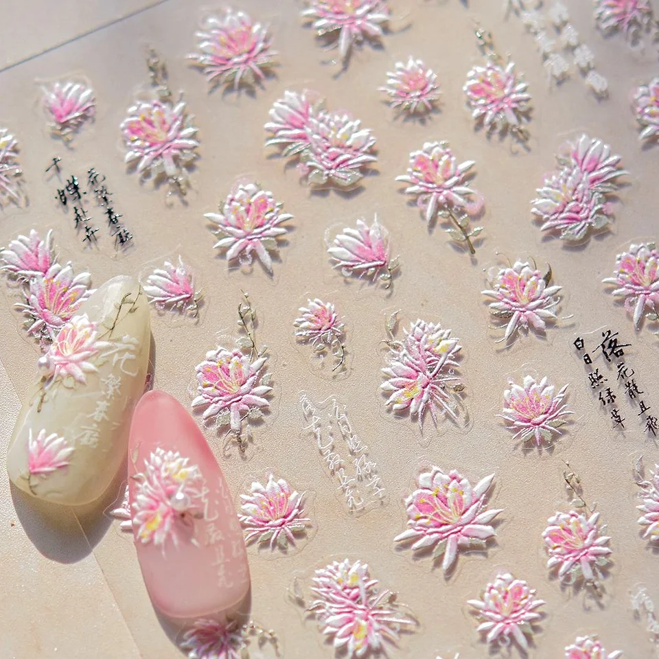 Ružový gradient kvet Yulan Magnolia peony Camellia Chrysanthemum Daisy Rose Perl Lily Sunflower Nail Art Sticker manikúrová nálepka