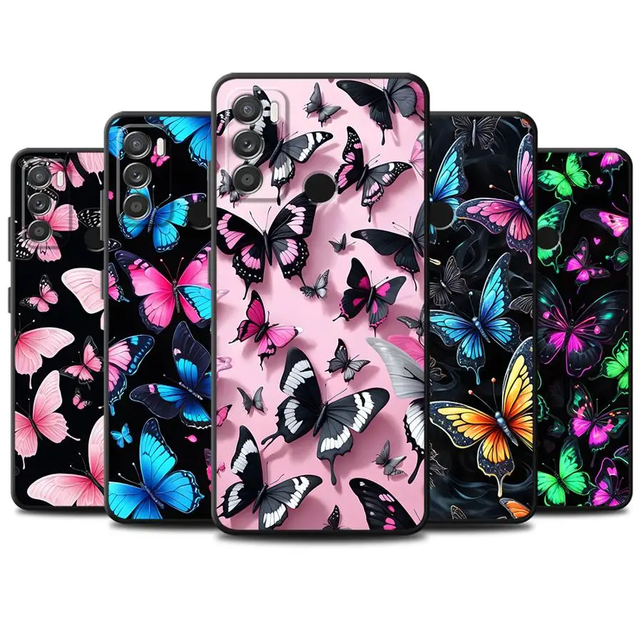 Ružový retro motýľový puzdro pre Motorola Moto 60 G71 G50 G51 G30 G22 G32 G52 G72 G53 Edge 20 30 40 Pro G73 Čierny telefónny kryt