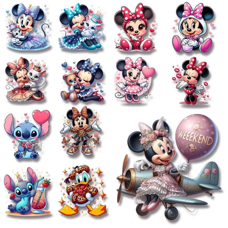 Ružový steh trblietky Minnie mačka narodeniny leopard tlače Winnie the Pú roztomilé karikatúru železa na obrázku na oblečení remeselníka