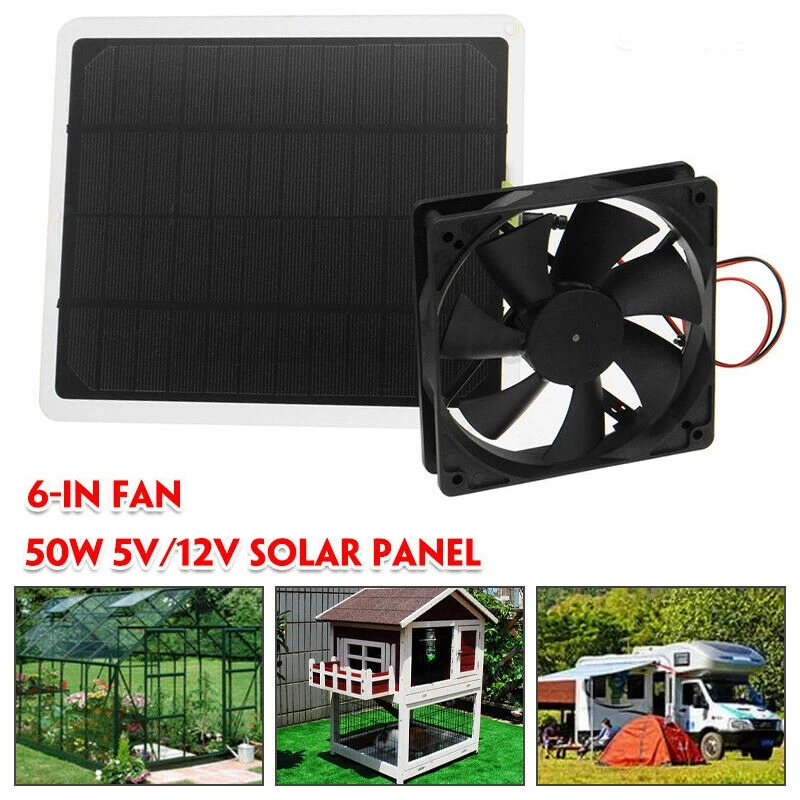 RV Solárny ventilátor výfukových plynov 50 W 4,7 palca Mini ventilátor IP65 nepremokavý solárny panel Poháňaný ventilátor pre auto, skleníky, domáce domy