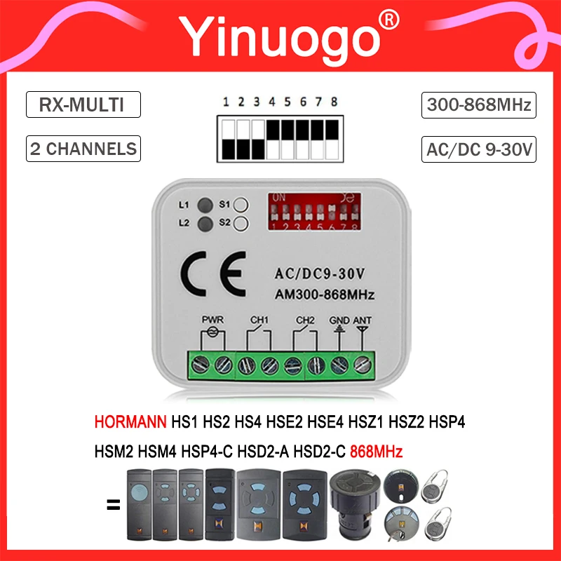 RX-MULTI prijímač Garážové dvere ovládača 9V-30V pre Hormann HS1 HS2 HS4 HSE2 HSE4 HSZ1 HSZ2 HSP4 HSM2 HSM4 HSP4-C HSD2-A 868MHZ