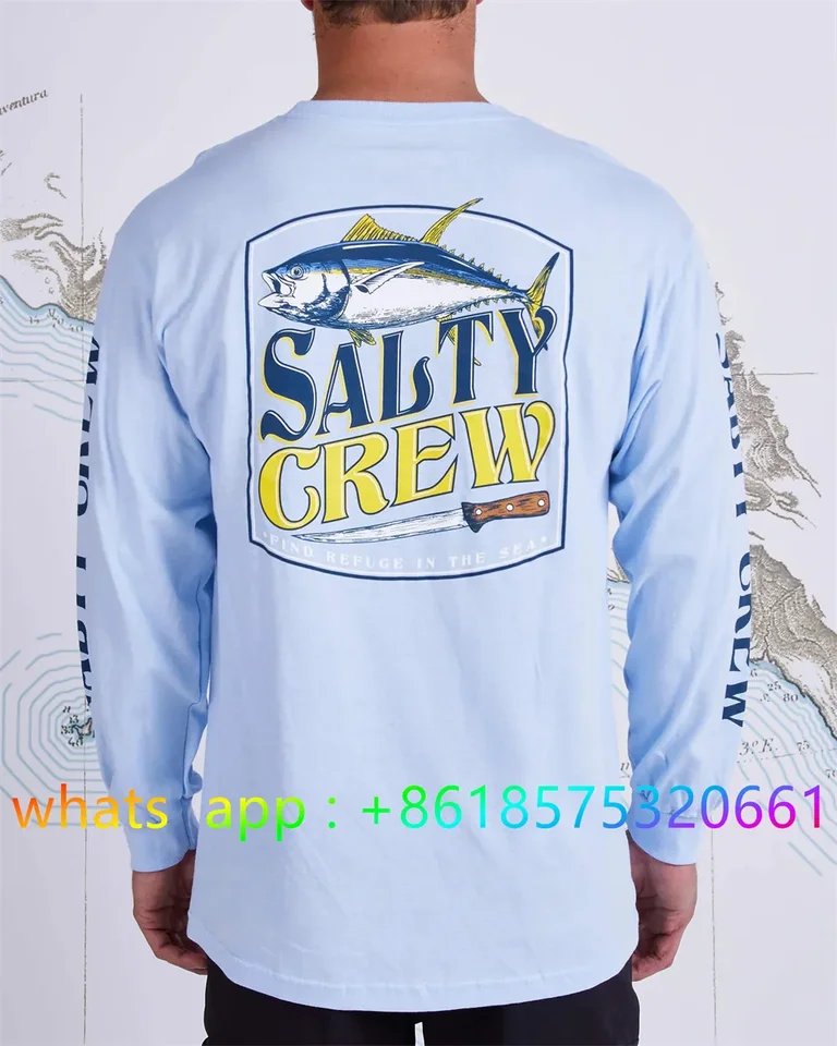 Rybárske opotrebenie pánske posádky CrewNeck Tlač Camisa de Pesca Rybolov s dlhým rukávom na ochranu proti tričká
