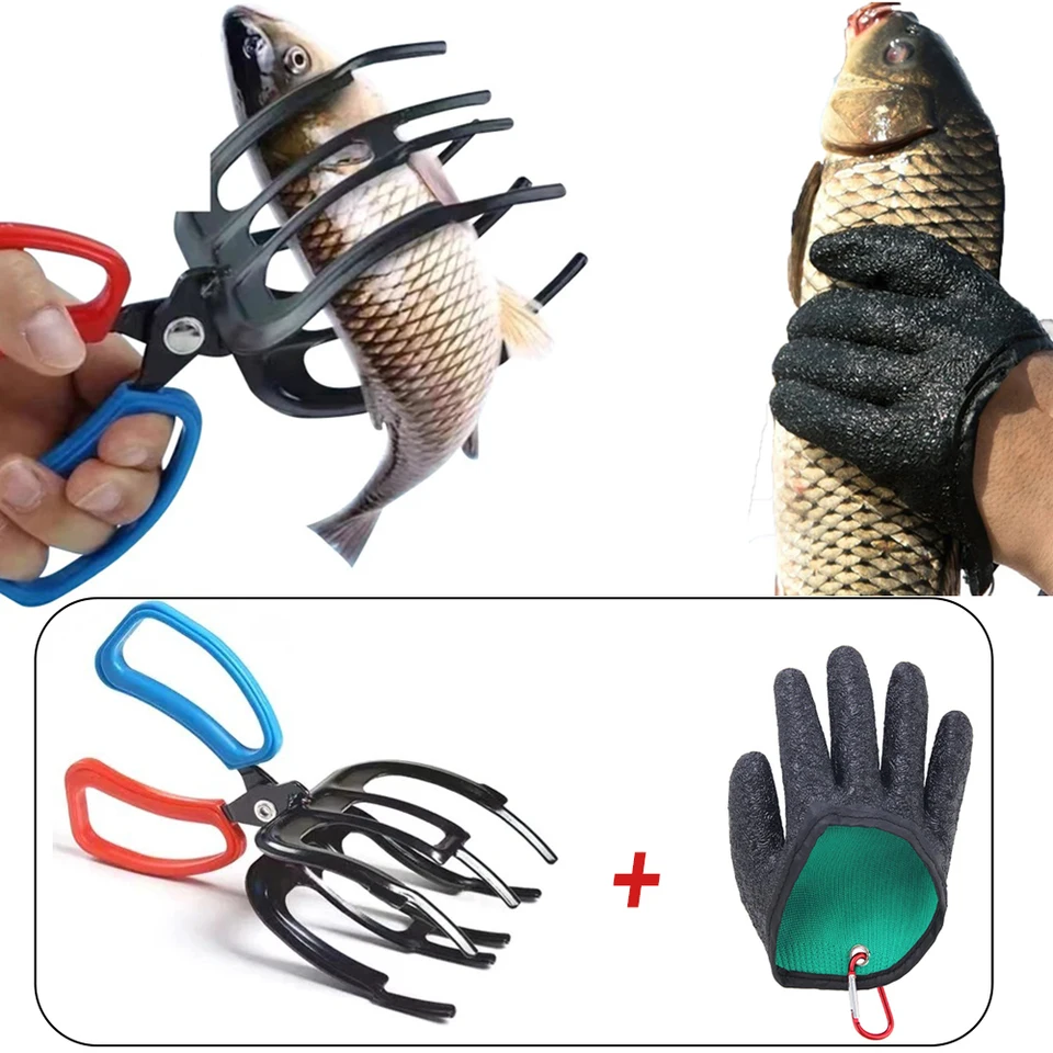Rybárske rukavice a rybolovné ovládacie svorky Clamp Claw Tong Rybárske kliešte Gripper kovové rukoväte náradie Kontrola nástrojov pre chytenie rýb