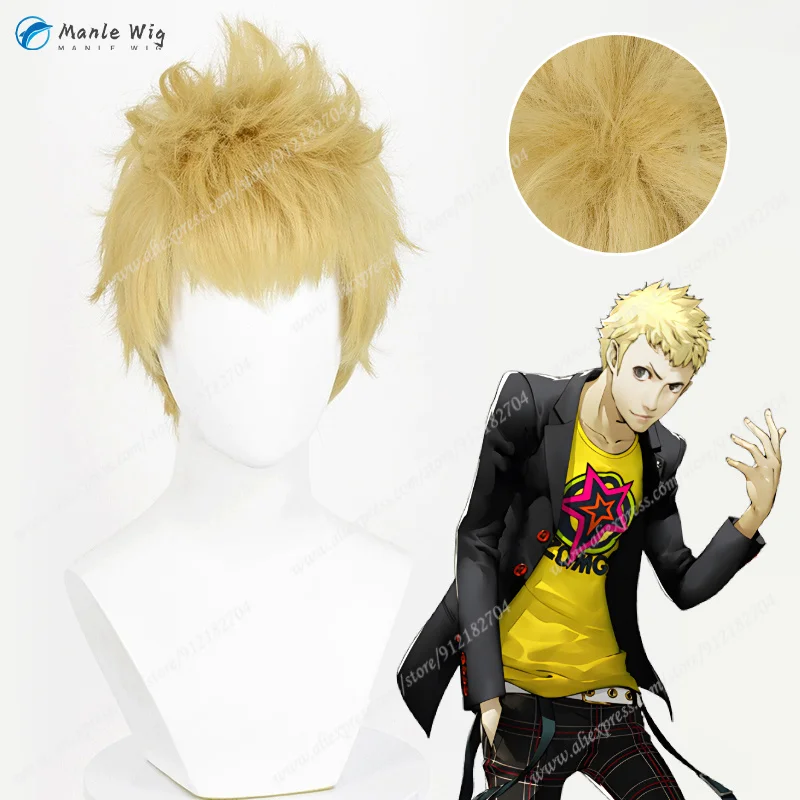 Ryuji Sakamoto Cosplay Wig P5 lebka 28cm žltý cosplay anime parochne kvalitné tepelne odolné voči syntetickým vlasom Halloween