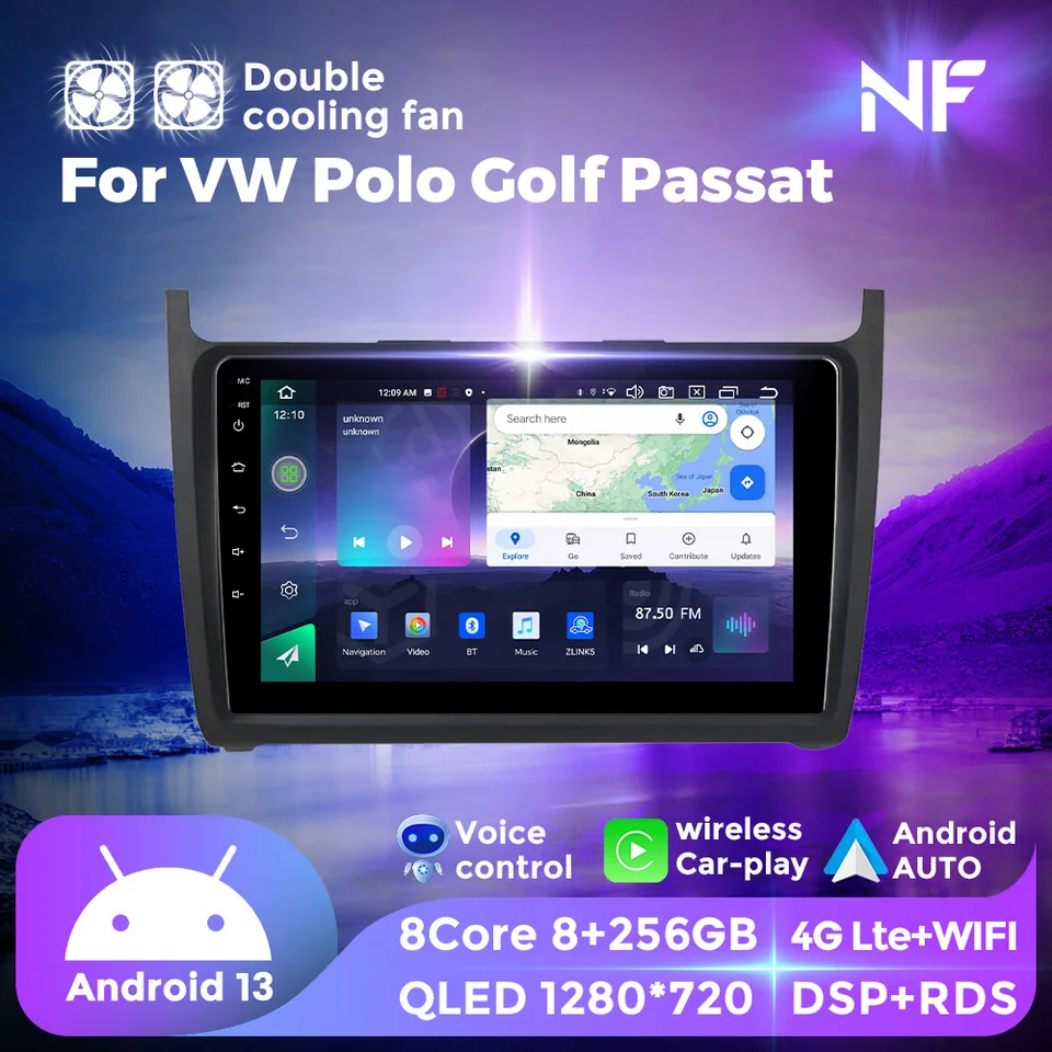 Rádio Android Car Radio 9 palcov GPS navigačné stereofónne multimediálne hráč 8 Core AI Voice Head Unit pre VW Volkswagen Polo 5 2008 - 2020