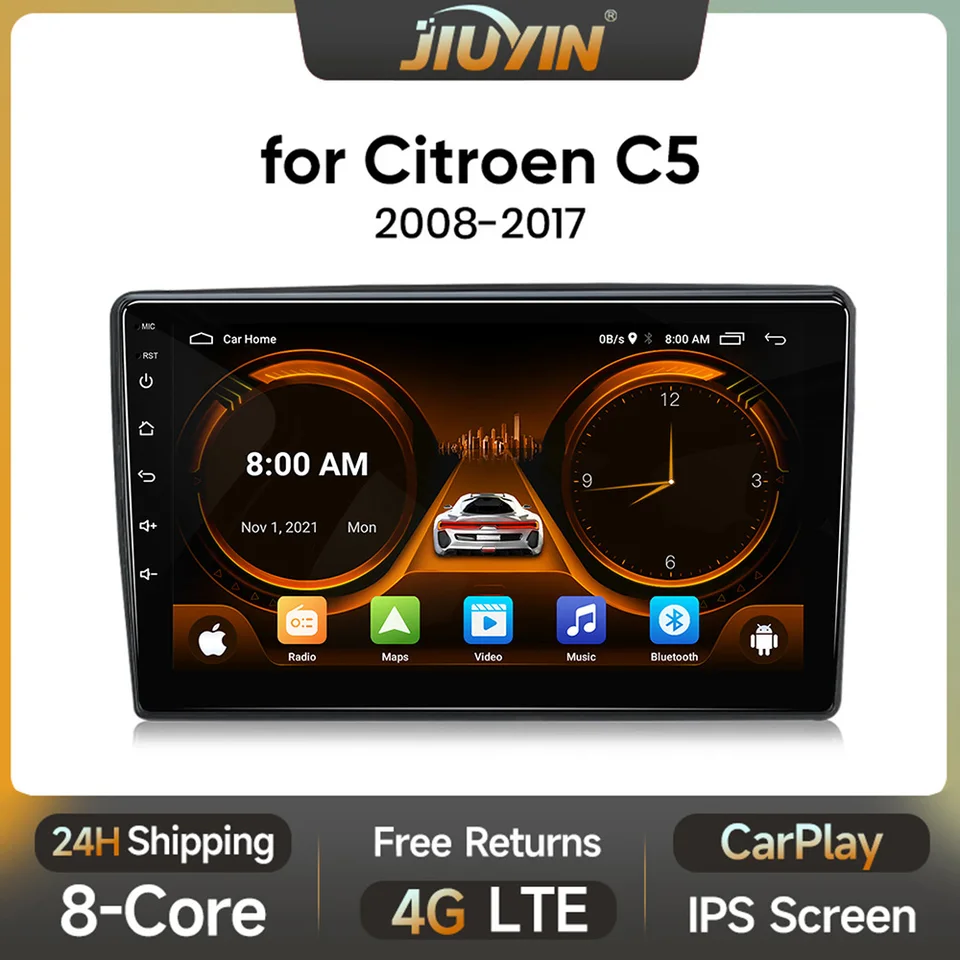 Rádio automobilu Jiuyin pre Citroen C5 2008 - 2017 Wireless CarPlay Android Auto Car Intelligent Systems č. 2 DIN 2DIN DVD