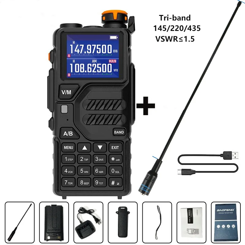 Rádio BAOFENG RADIO K5 PLUS prenosné šunkové rádio šesťdesiatych pásmov obojsmerne Radio Tri Band High Power NOAA 999 kanály USB-C Chirp