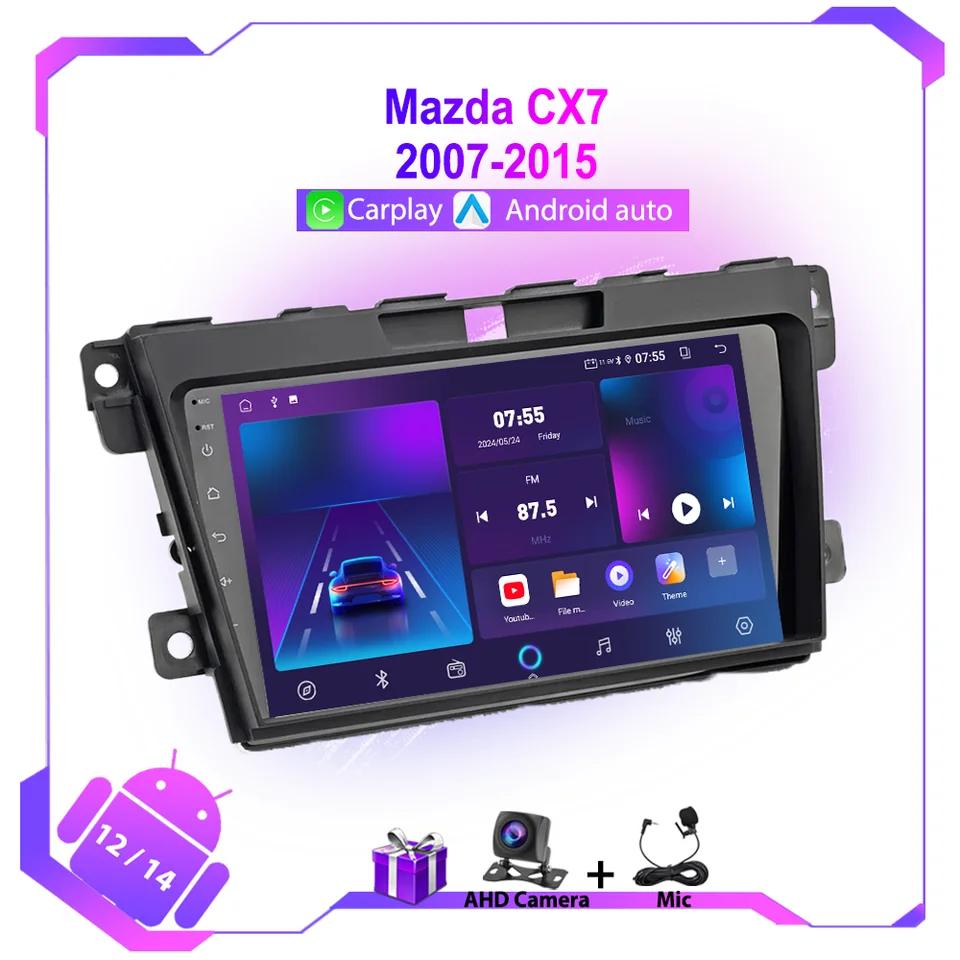 Rádio Car Android 12 pre Mazda CX7 2007-2015 Multimediálny hráč Autoradio CarPlay 4G WiFi GPS navigačná stereofónna jednotka č.