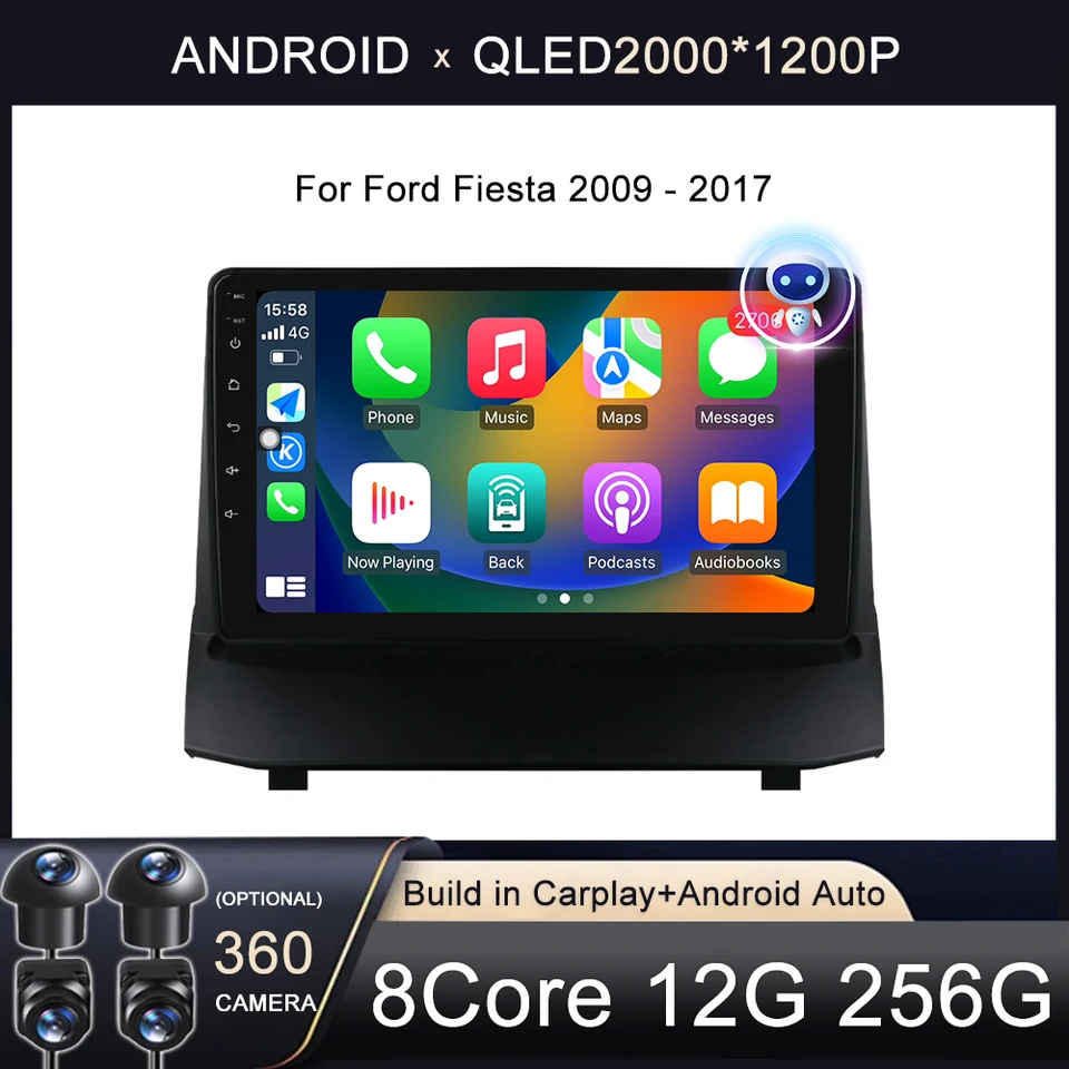 Rádio DSP Car pre Ford Fiesta 2009 - 2017 Multimedia stereofónny videozáznam Navigation GPS CarPlay 4G WiFi Android Auto BT