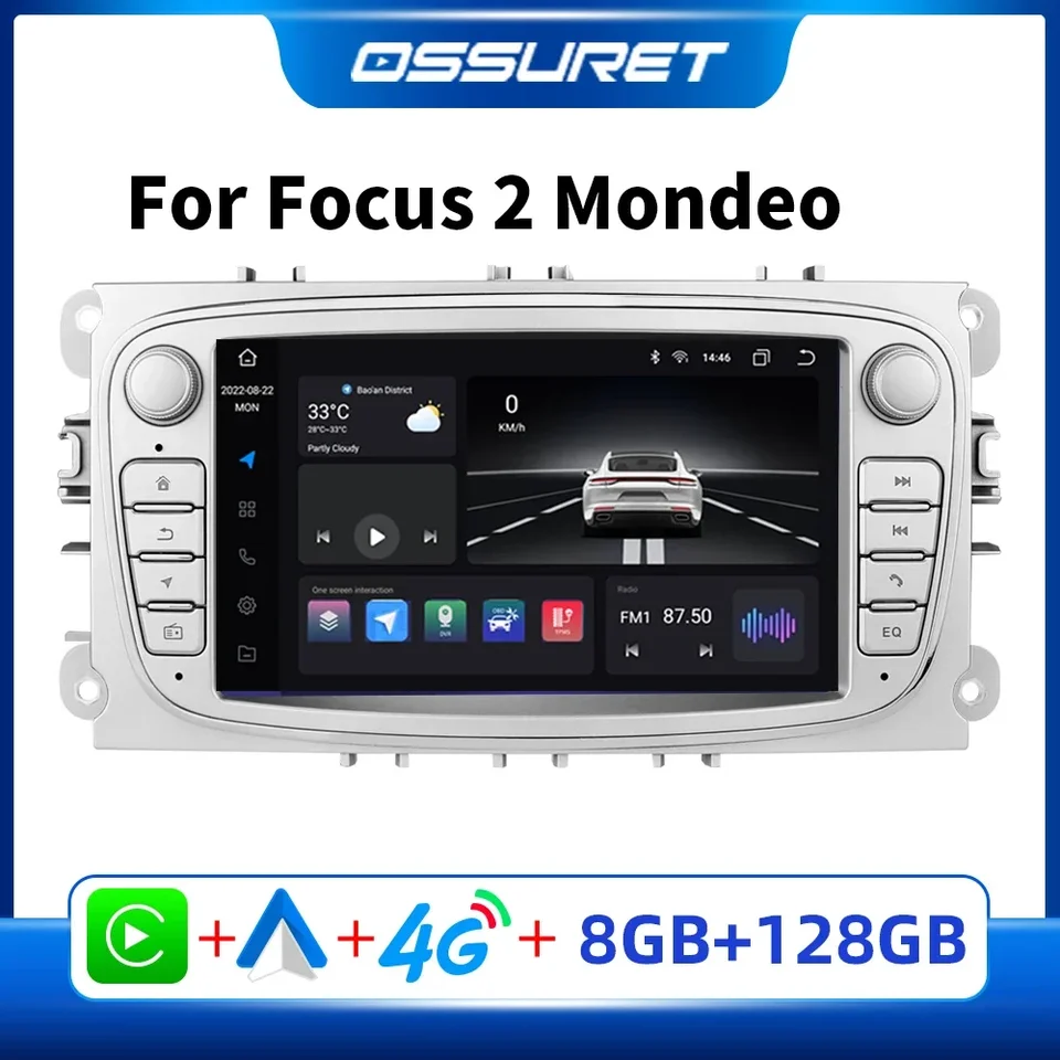 Rádio pre Android Car pre Ford Focus Mk2 Mondeo 9 S-Max C Max Galaxy Transit Connect 2008 Kuga Auto Audio Stereo Multimedia GPS Navi