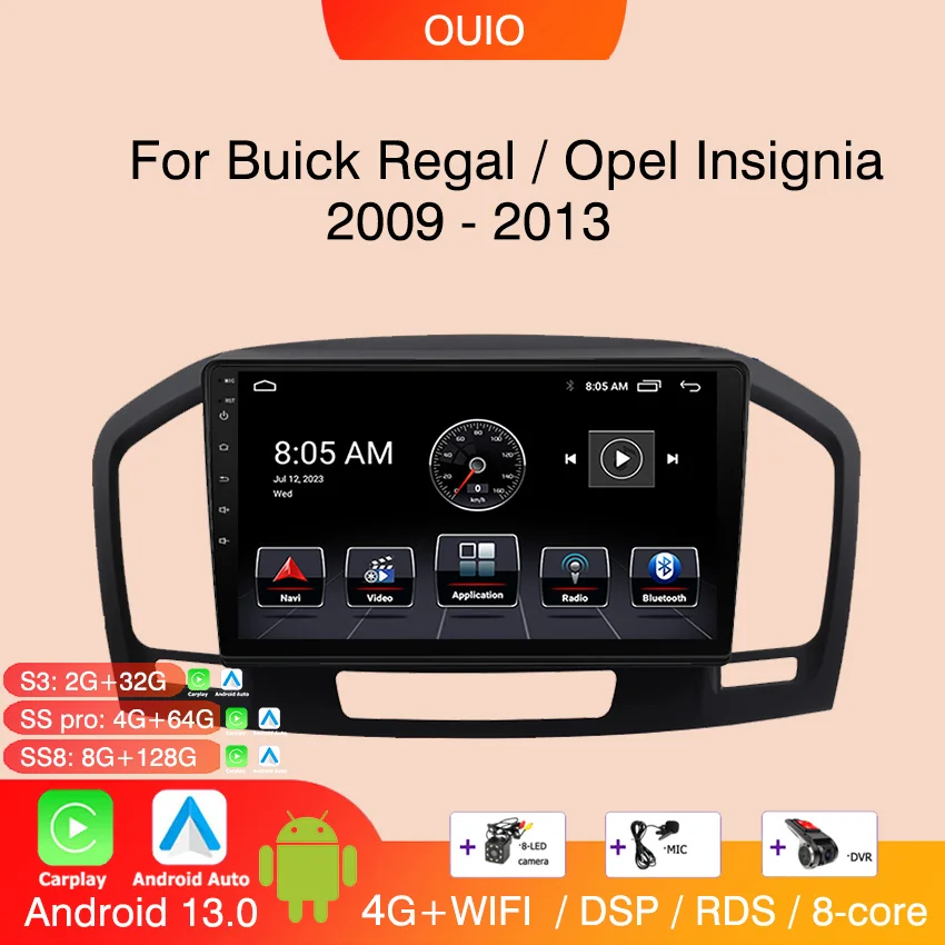 Rádio pre Android pre Buick Regal 2009-2013 Opel Insignia 1 2008-2013 Stereofónny multimediálny hráč CarPlay Auto GPS navigácia 2DIN