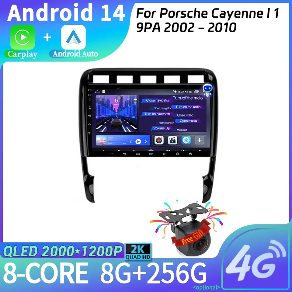Rádio pre auto pre Porsche Cayenne I 1 9Pa 2002-2010 WiFi 2Din Android 14 multimediálna navigačná bezdrôtová stereofónna obrazovka CarPlay